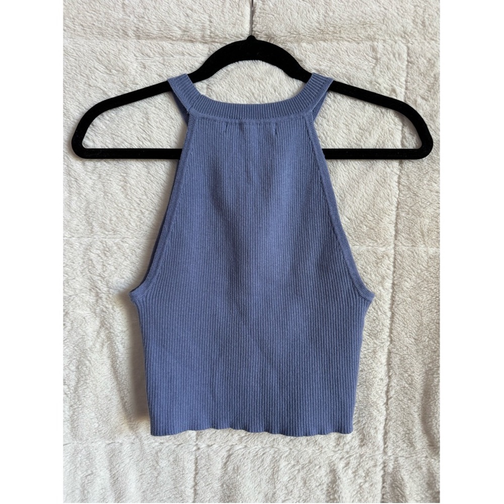 Blue Ribbed Crop Top - Picture 2 of 3